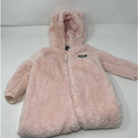 Eddie Bauer Baby Girl 6-9 Months Pink Footed Onesie with Hood - Picture 1 of 8